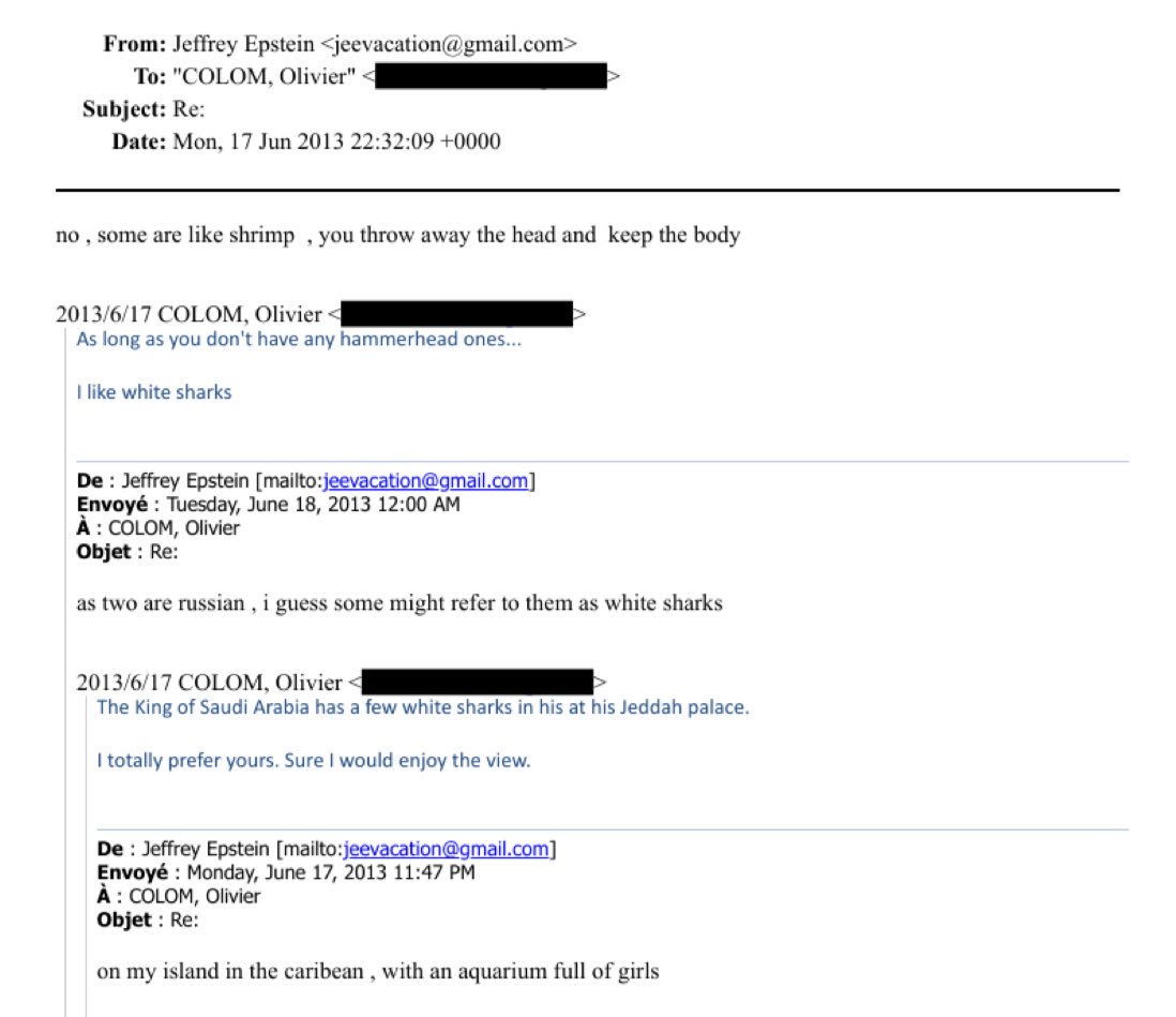 エプスタインが女の子をエビ扱いにしてた？